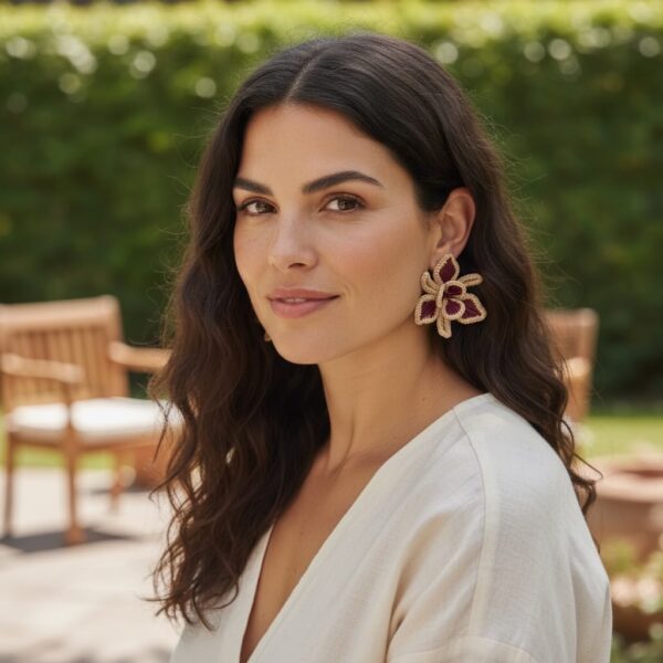 ARETES ORQUIDEAS VINO TINTO - Image 2
